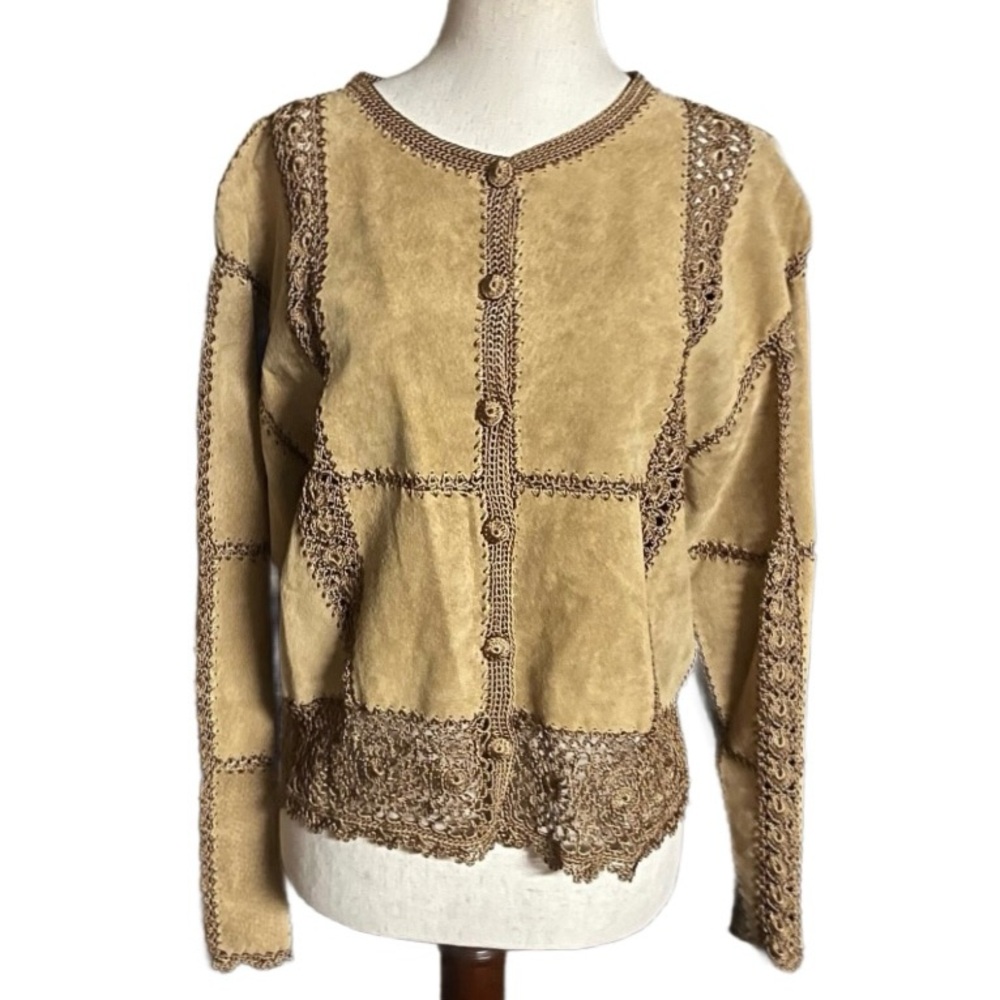 S.M.H. Boutique ~ Brown ~ Large ~ Vtg~ Leather ~ Crochet & Lace ~ Jacket ~ New